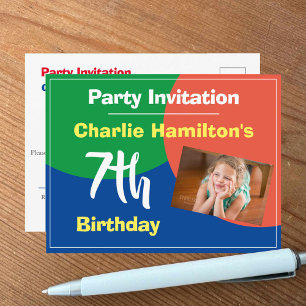 7th Birthday Invitation with Photo Postcard
