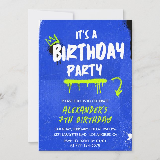 7th birthday invitations Boy Graffiti Spray paint (Front)