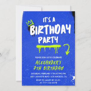 7th birthday invitations Boy Graffiti Spray paint