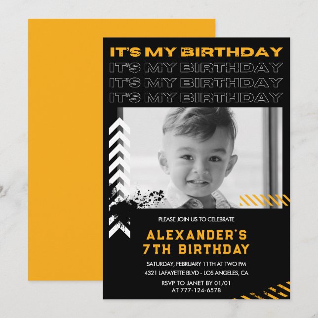 7th birthday invitations boy Photo Spray paint (Front/Back)