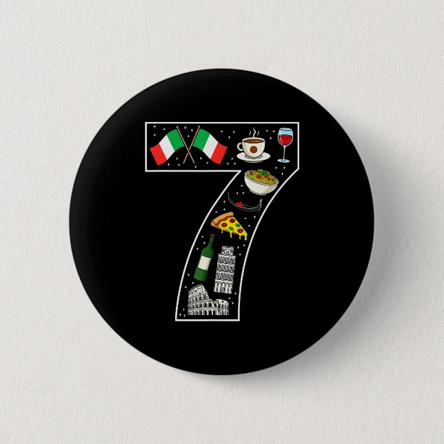 7th Birthday Italian Culture 7 Year Old Italy Flag 6 Cm Round Badge (Front)