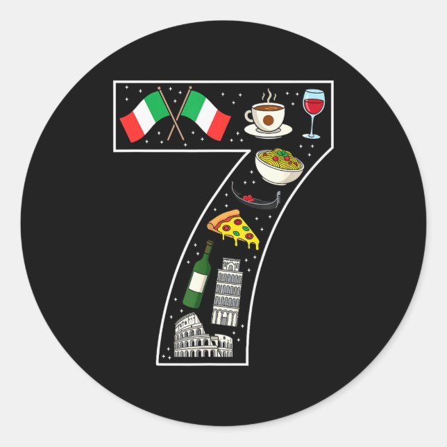 7th Birthday Italian Culture 7 Year Old Italy Flag Classic Round Sticker (Front)