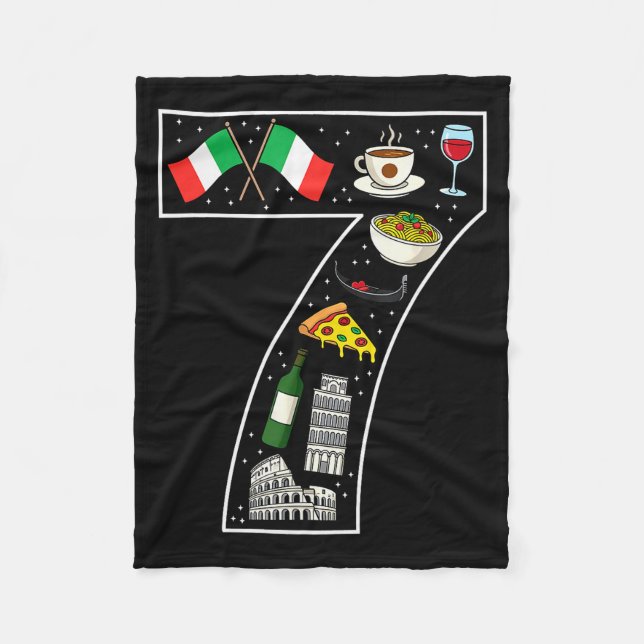 7th Birthday Italian Culture 7 Year Old Italy Flag Fleece Blanket (Front)