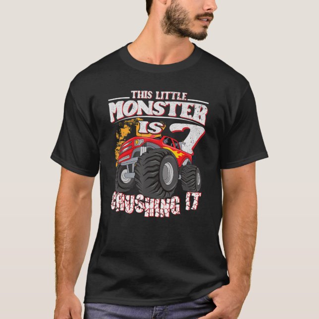 7th Birthday Kids This Little Monster Truck T-Shirt (Front)