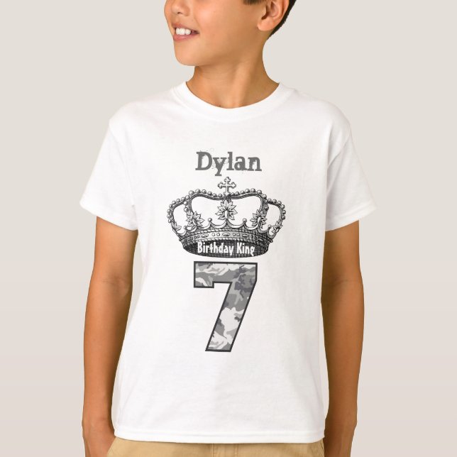 7th Birthday King Crown and Camouflage V01C T-Shirt (Front)