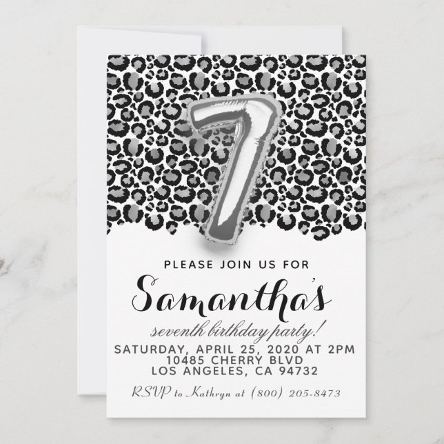 7th Birthday Leopard Animal Print Invitation (Front)