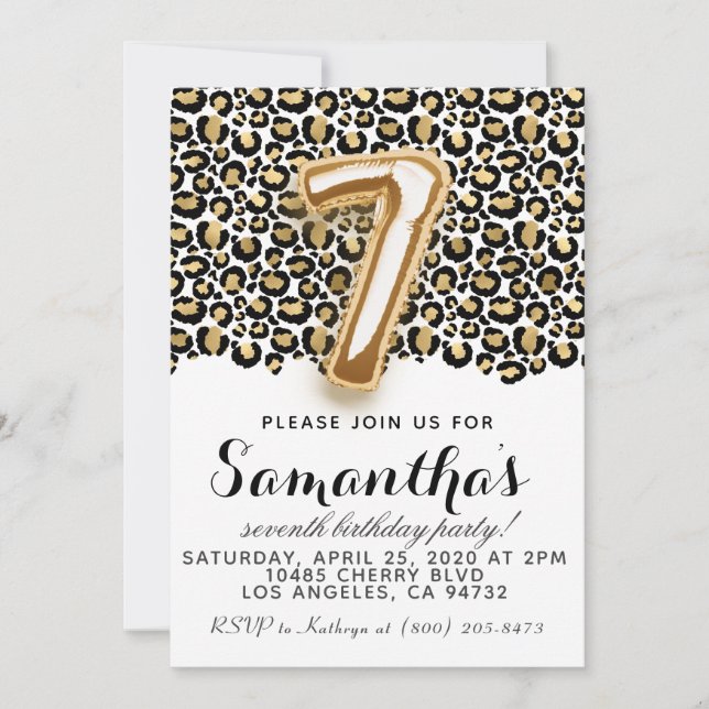 7th Birthday Leopard Animal Print Invitation (Front)