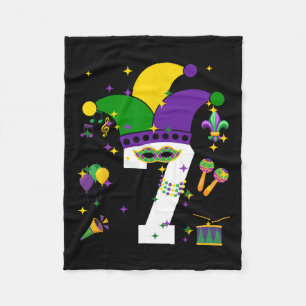 7th Birthday Mardi Gras Themed 7 Years Old Boys Ki Fleece Blanket