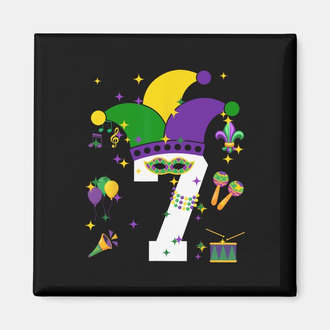 7th Birthday Mardi Gras Themed 7 Years Old Boys Ki Magnet (Front)