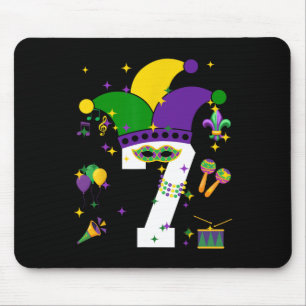 7th Birthday Mardi Gras Themed 7 Years Old Boys Ki Mouse Mat