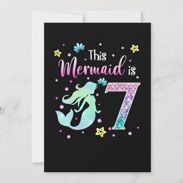 7th Birthday Mermaid Gift for girl Mermaid Girl Invitation (Front)