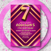 7th Birthday Neon Invitation