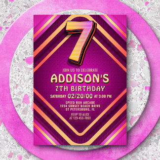 7th Birthday Neon Invitation