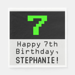 7th Birthday - Nerdy / Geeky Style "7" & Name Napkin