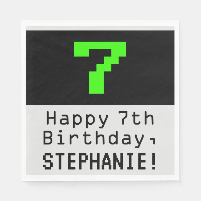 7th Birthday - Nerdy / Geeky Style "7" & Name Napkin (Front)
