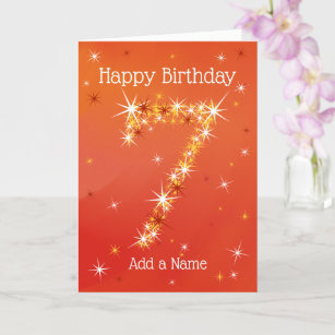 7th Birthday - Number 7 in Stars - Red - Age Card