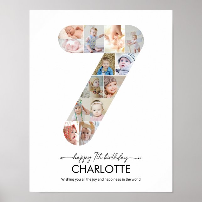 7th Birthday Number 7 Photo Collage Custom Picture Poster (Front)