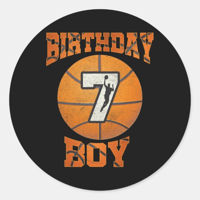 7th Birthday Outfit Boy Basketball Seven 7 Year Ol Classic Round Sticker (Front)