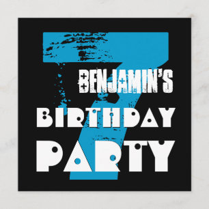 7th Birthday Party 7 Year Old Grunge Design Invitation