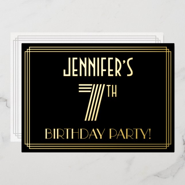7th Birthday Party — Art Deco Style “7” + Name (Front/Back)