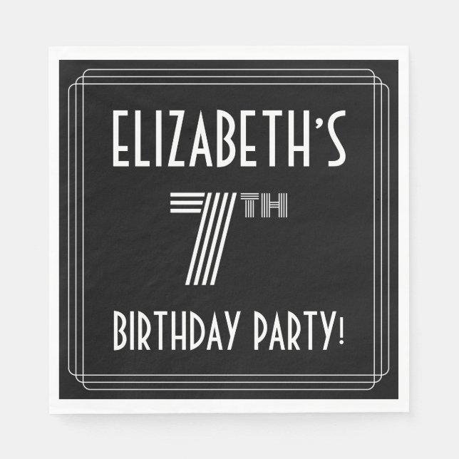 7th Birthday Party: Art Deco Style + Custom Name Napkin (Front)