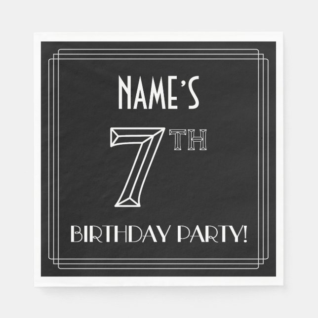 7th Birthday Party: Art Deco Style + Custom Name Napkin (Front)
