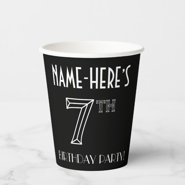 7th Birthday Party: Art Deco Style + Custom Name Paper Cups (Front)