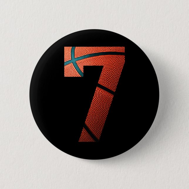 7th Birthday Party Basketball Print Number 7 Tee  6 Cm Round Badge (Front)