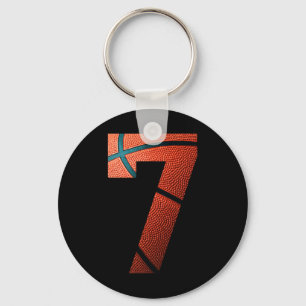 7th Birthday Party Basketball Print Number 7 Tee Key Ring