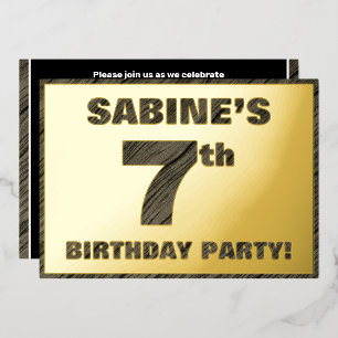 7th Birthday Party — Bold, Faux Wood Grain Text