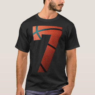 7th Birthday Party Bysketbyll Print Number 7 Tee