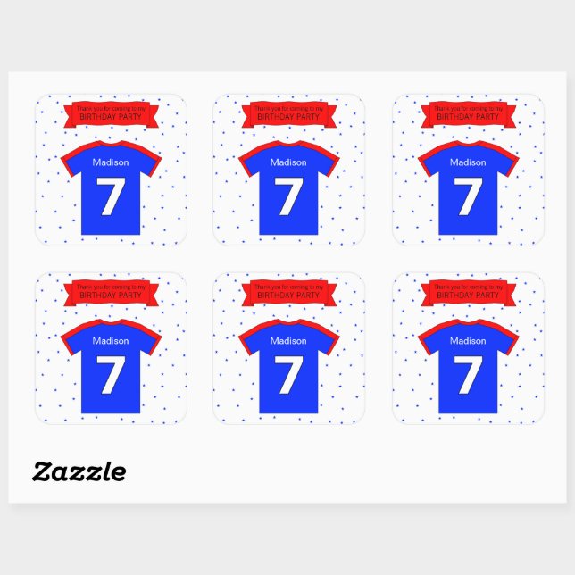 7th birthday party Custom text and name Square Sticker (Sheet)
