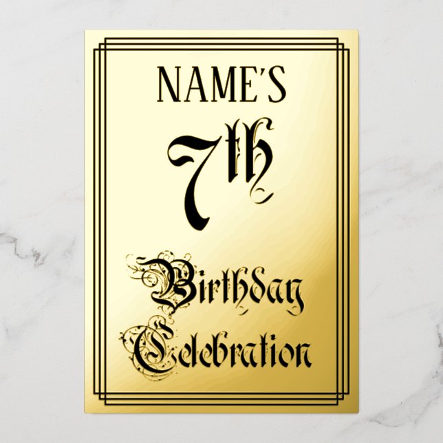 7th Birthday Party — Elegant Script + Custom Name (Front)