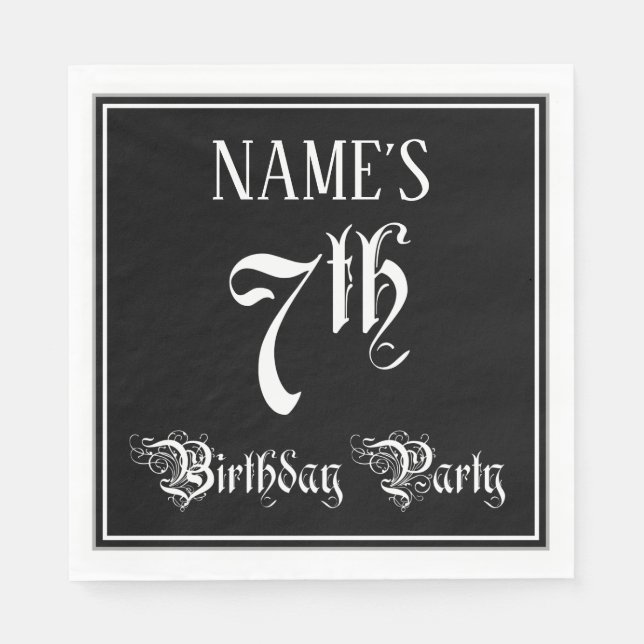 7th Birthday Party — Fancy Script + Custom Name Napkin (Front)