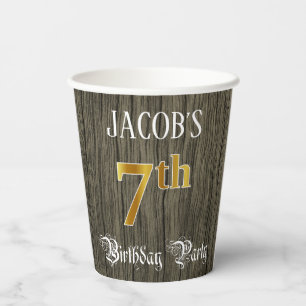 7th Birthday Party — Faux Gold & Faux Wood Looks Paper Cups