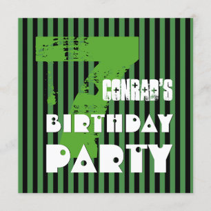 7th Birthday Party Grunge and Stripes Z07P Invitation
