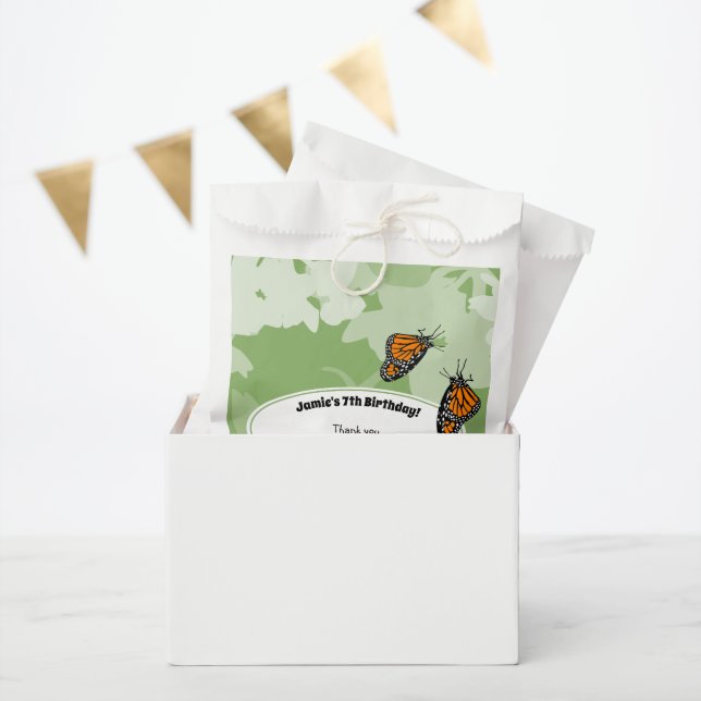 7th Birthday Party Monarch Butterfly Green Favour Bags (Party)