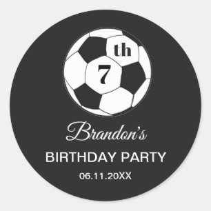 7th Birthday Party Soccer Black Boys Sports Classic Round Sticker