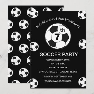 7th Birthday Party Soccer Black Boys Sports Invitation