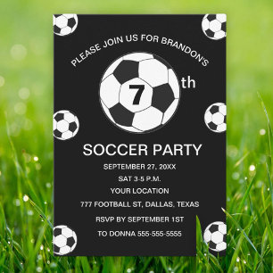 7th Birthday Party Soccer Black Boys Sports Invitation