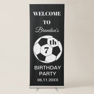 7th Birthday Party Soccer Black Boys Sports Retractable Banner