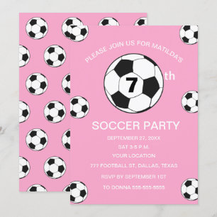 7th Birthday Party Soccer Pink Girls Sports Invitation