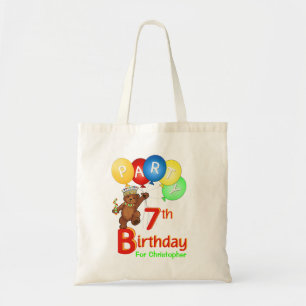 7th Birthday Party Teddy Bear Prince Goodie Tote Bag