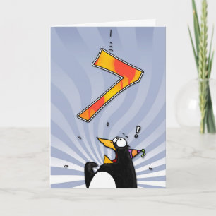 7th Birthday - Penguin Surprise Card