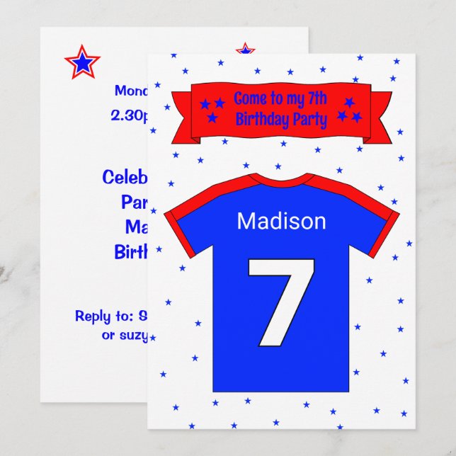 7th birthday personalised party invitation (Front/Back)