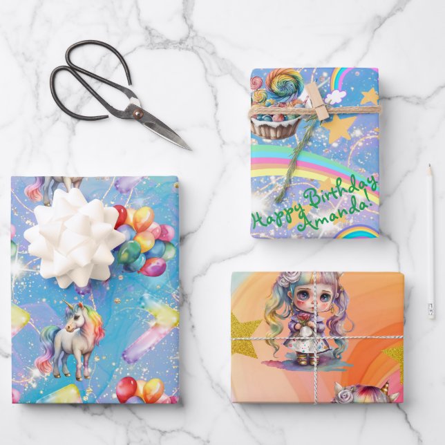 7th birthday personalised Unicorn gift wrap (Front)