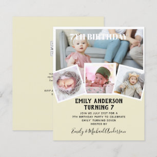 7TH Birthday Photo Collage Invite Boy Girl Mixed