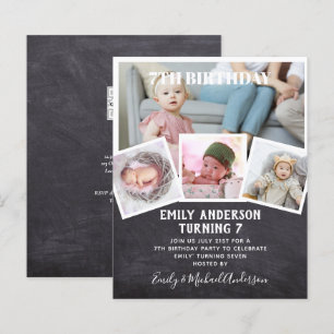 7TH Birthday Photo Collage Invite Boy Girl Mixed