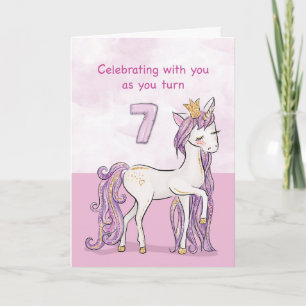 7th Birthday Pink Horse With Crown Card