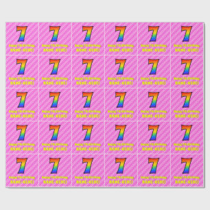 7th Birthday: Pink Stripes & Hearts, Rainbow # 7 Wrapping Paper